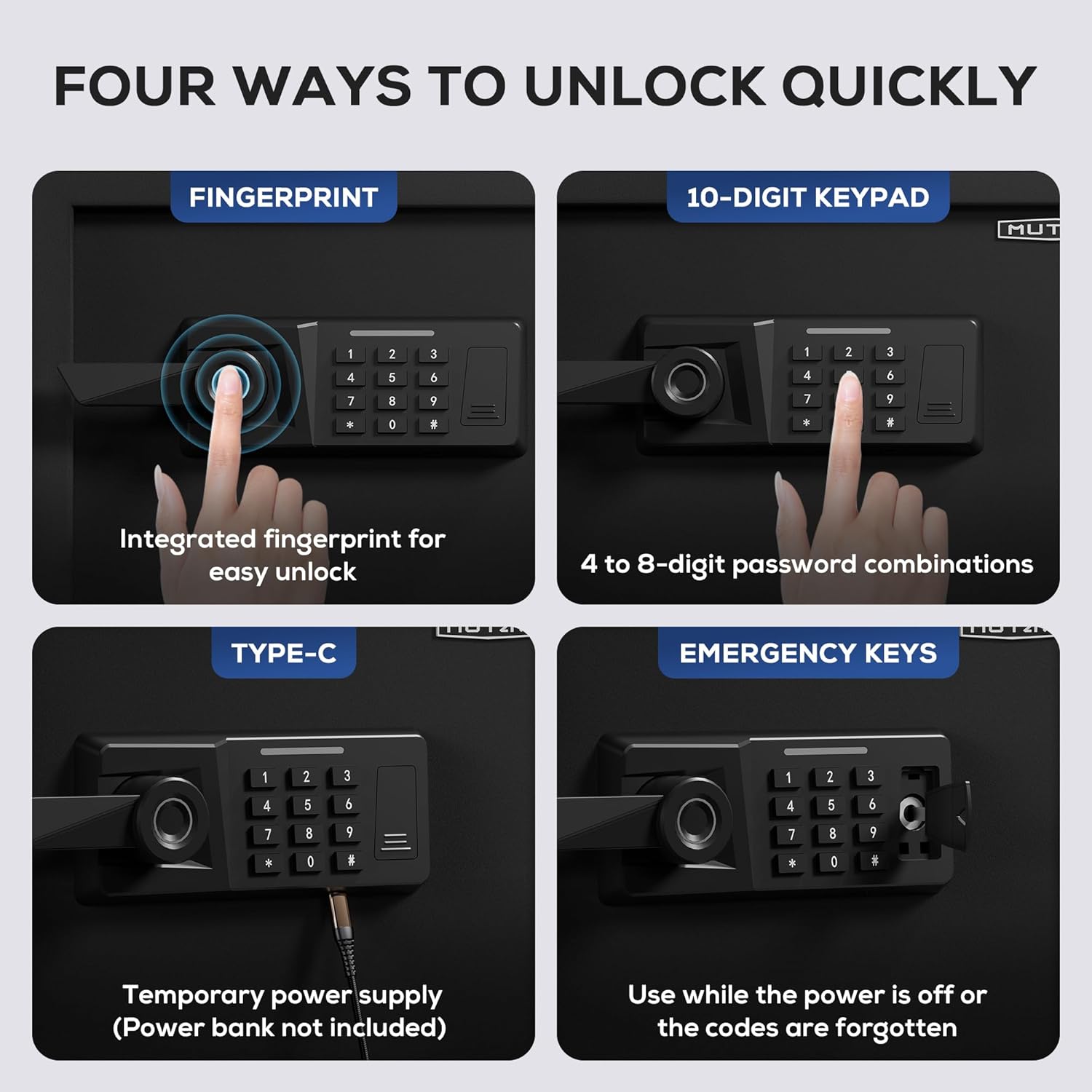 1.7 Cub Biometric Safe Box with Fireproof Bag, Quick-Access Fingerprint with Keys, Digital Keyboard, Type-C Port