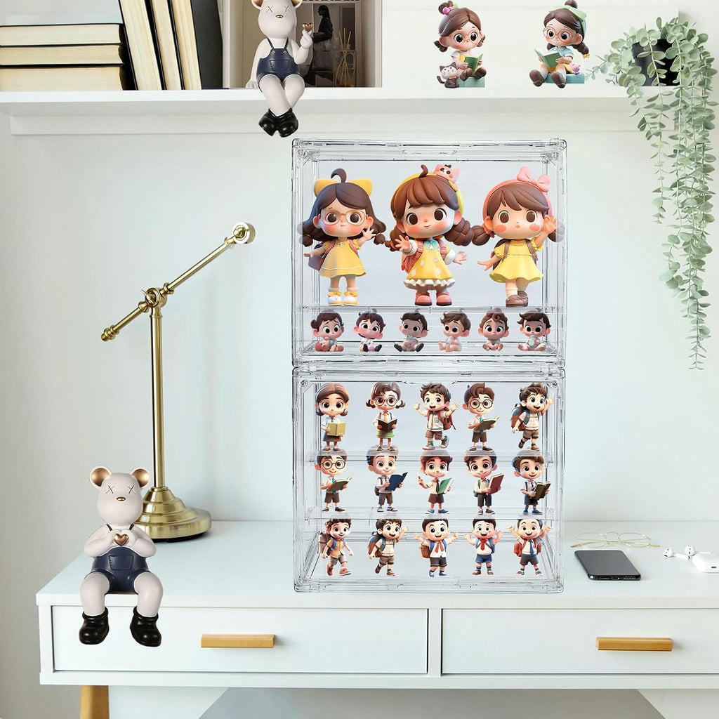 3 Packs Display Boxes for Figures Stackable Detachable Display Stand Dustproof Showcase Storage for Collectibles and