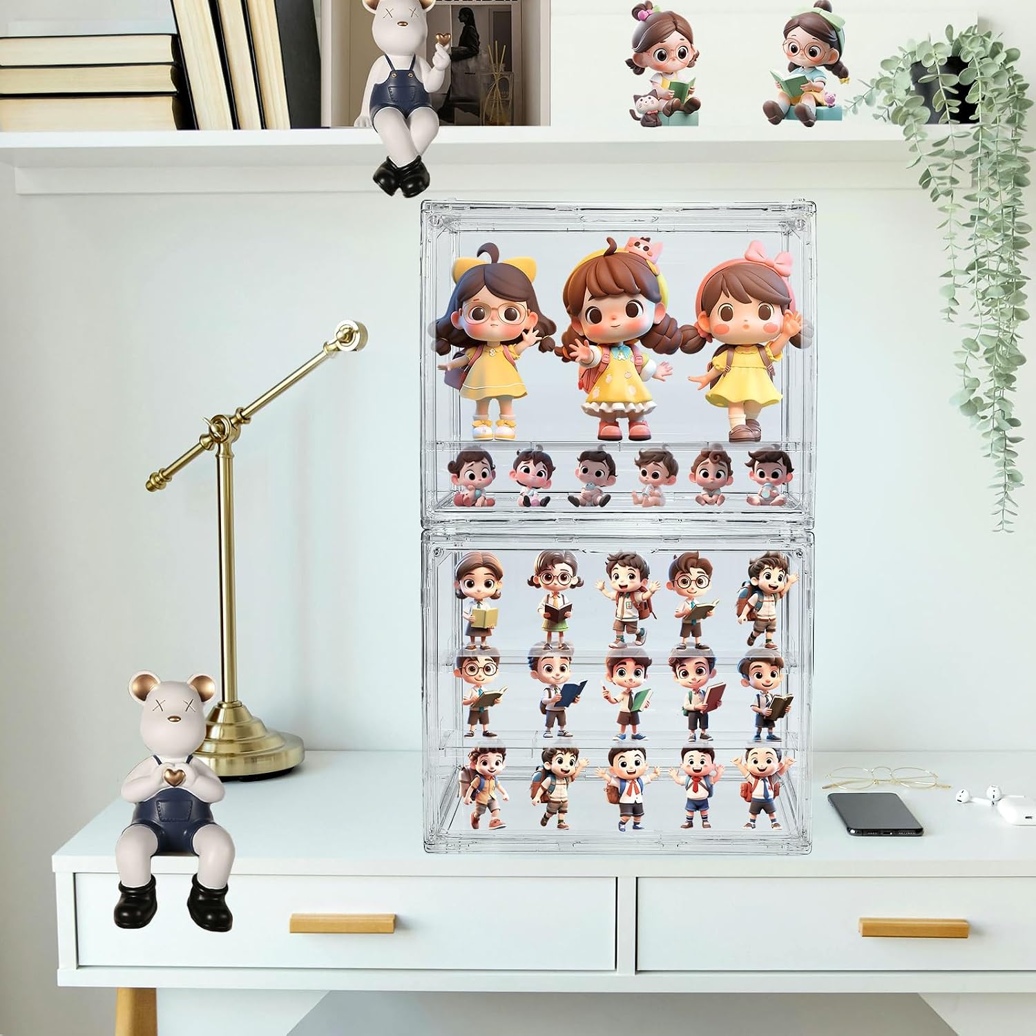3 Packs Display Boxes for Figures Stackable Detachable Display Stand Dustproof Showcase Storage for Collectibles and