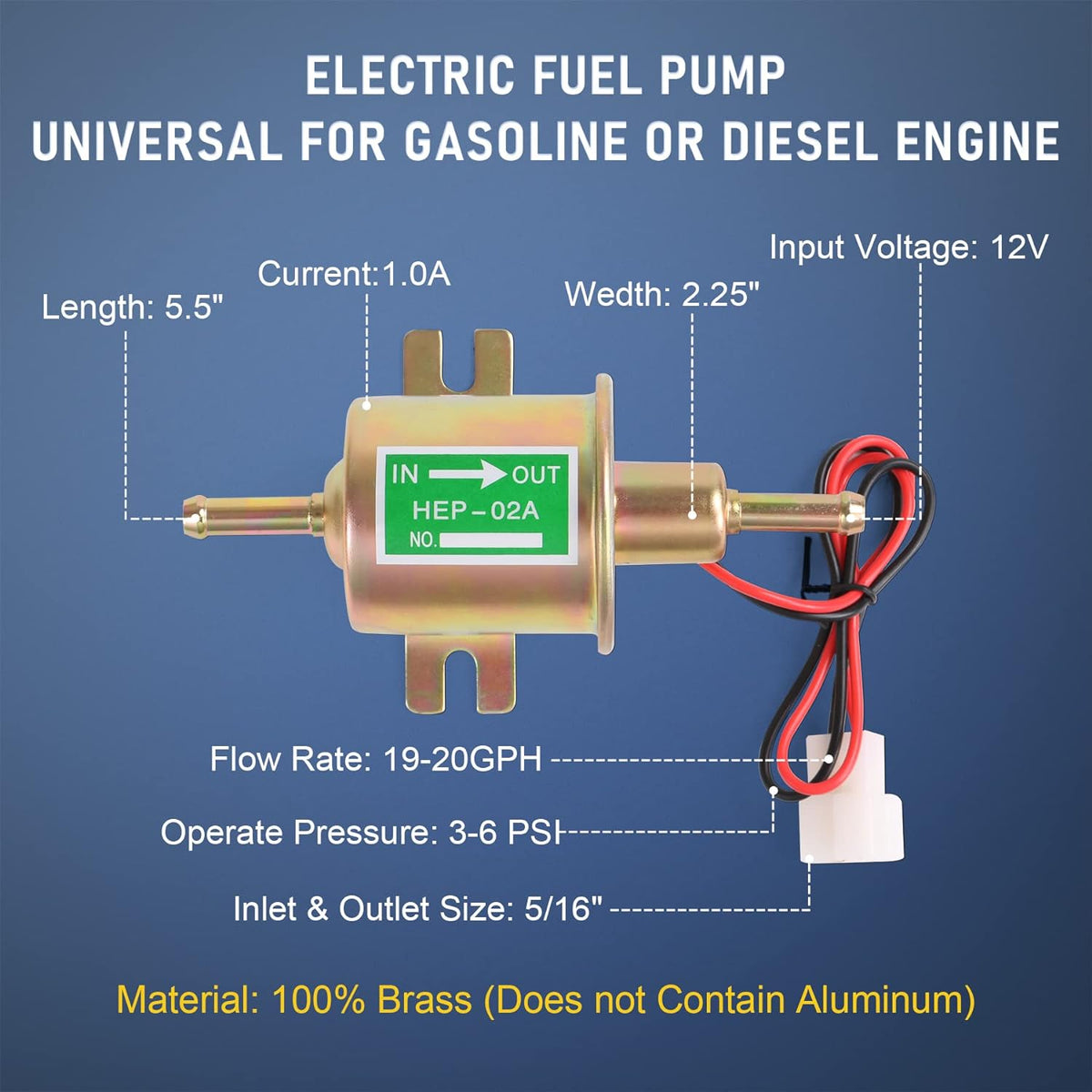 Universal Electric Fuel Pump Kit 12v 3-6 PSI Low Pressure Replacement For Carburetor Lawn Mower Gas Diesel Fuel Transfer Pump
