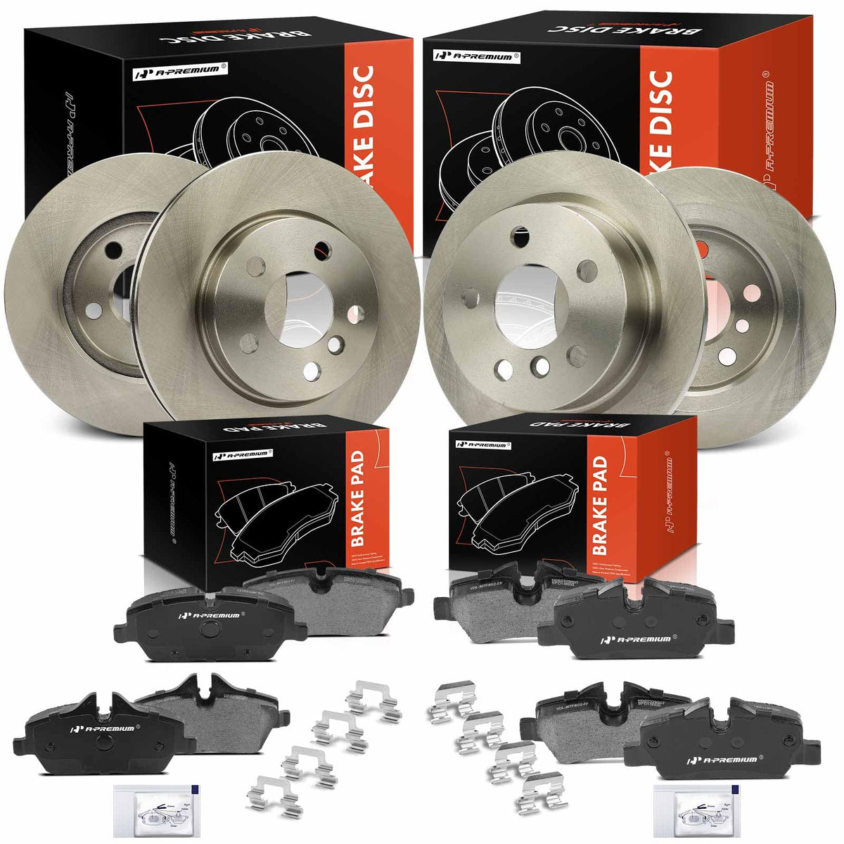 A-Premium Front Vented and Rear Solid Brake Rotors and Ceramic Pads Kit