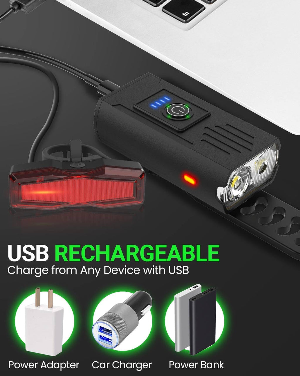 Bike Light, High Lumens Super Bright Bicycle Lite, 6+4 Modes USB Rechargeable Bike Headlight & Taillight Set