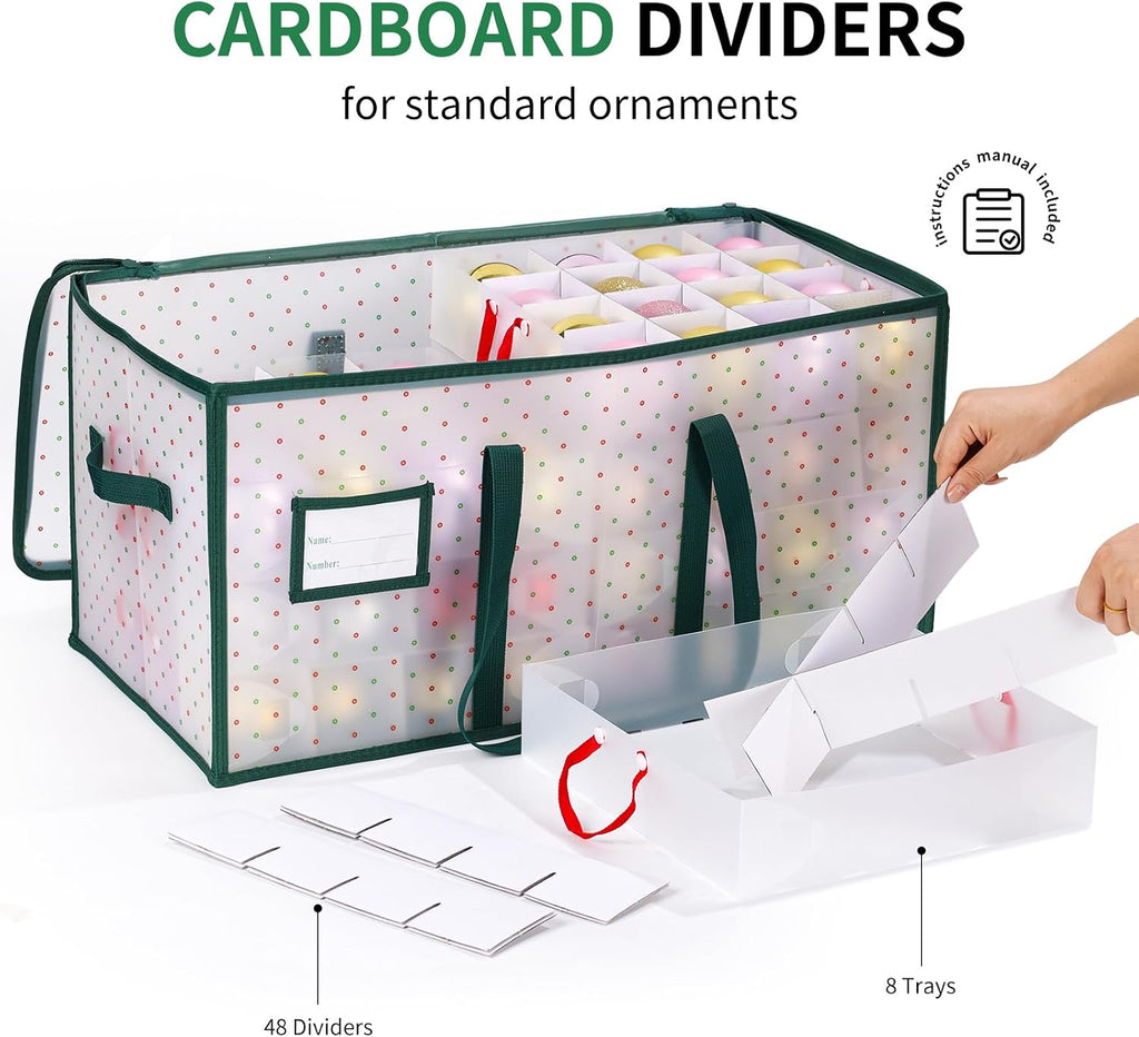 Portable Waterproof Christmas Ornament Storage Box, Large Capacity 128 Slots for 3-Inch Ornaments, Double-Sided Trays