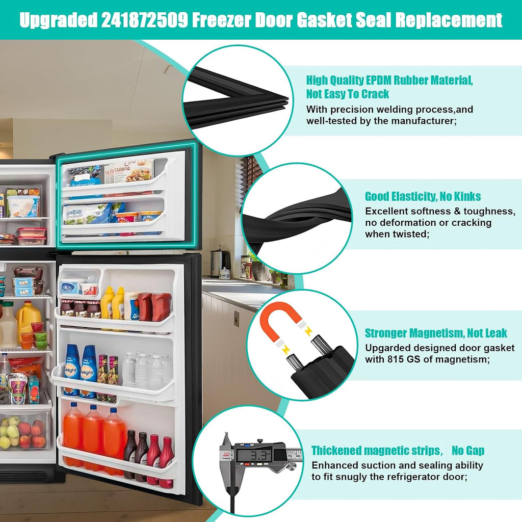 Upgraded 241872509 Refrigerator Freezer Door Gasket Replacement Compatible w/Frigidaire Freezer Door Seal