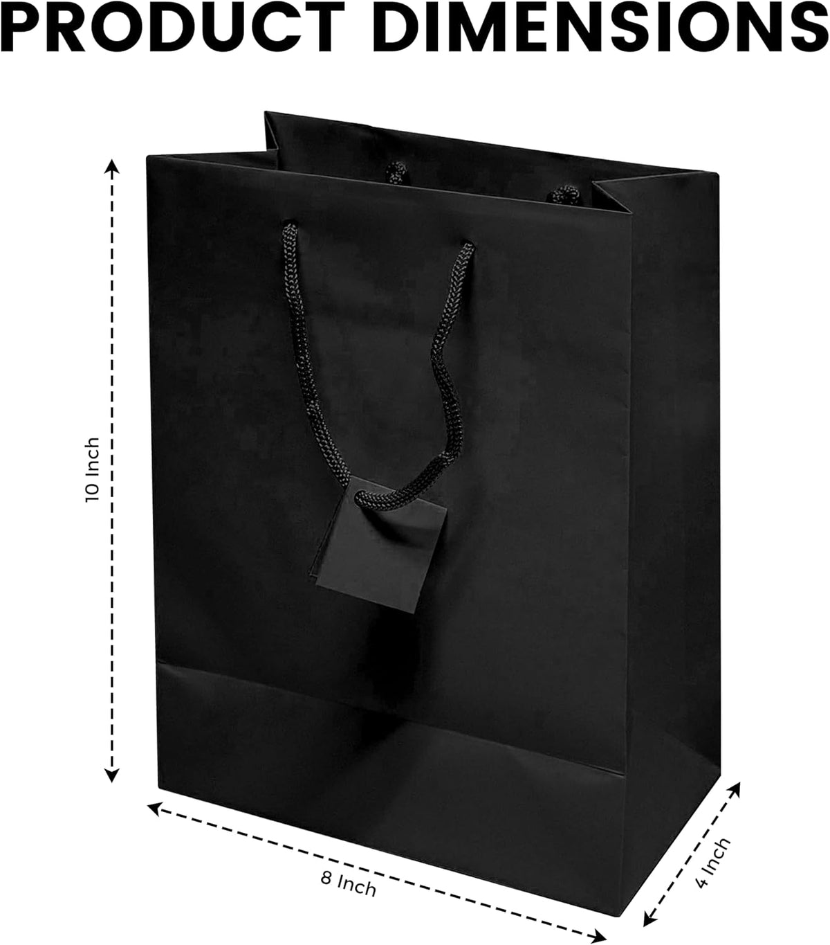 Novel Box Black Gift Bags with Handles, 100 Pack, 8x4x10 Inches
