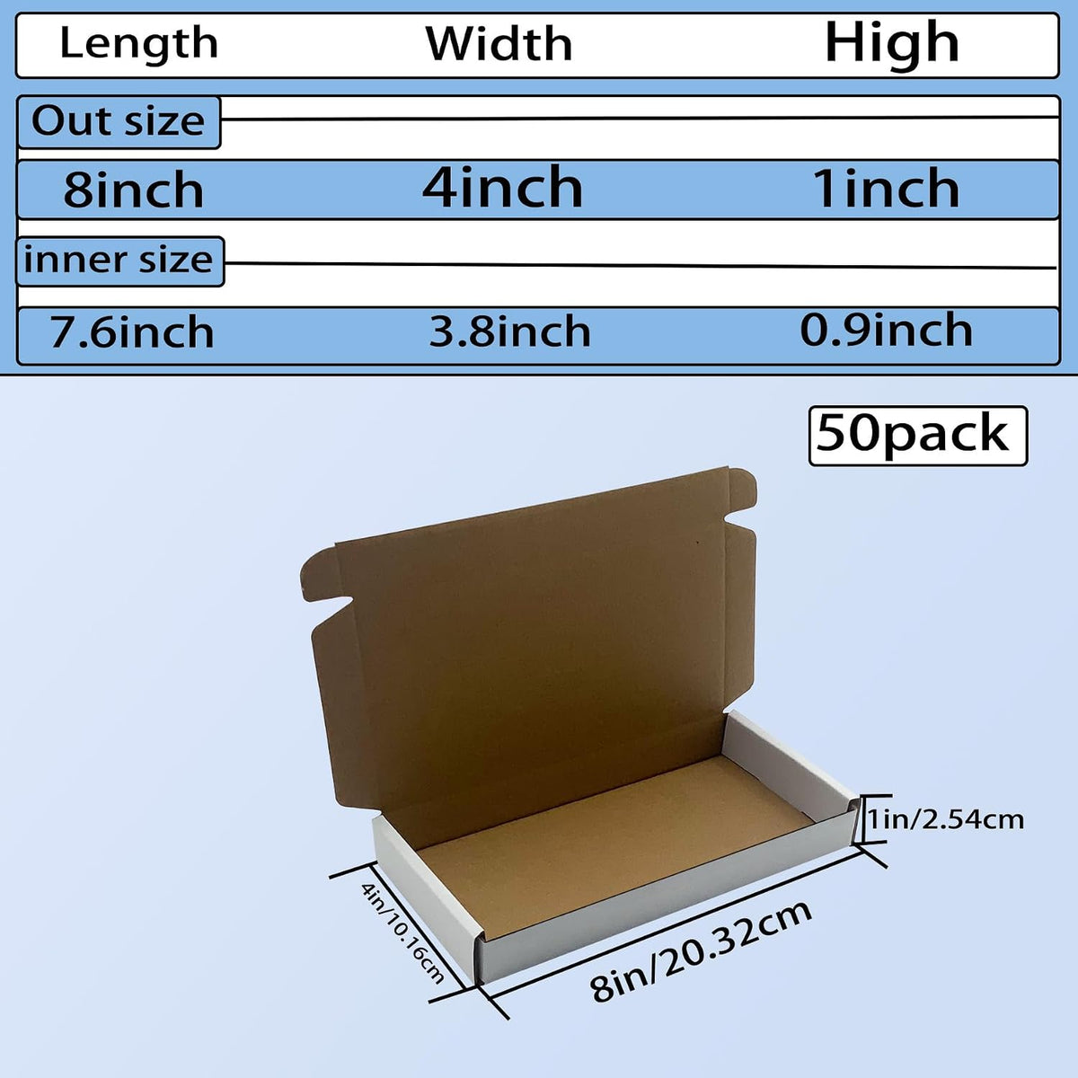 8x4x1 inch White Shipping Boxes 50 Pack, Small Corrugated Cardboard Mailers