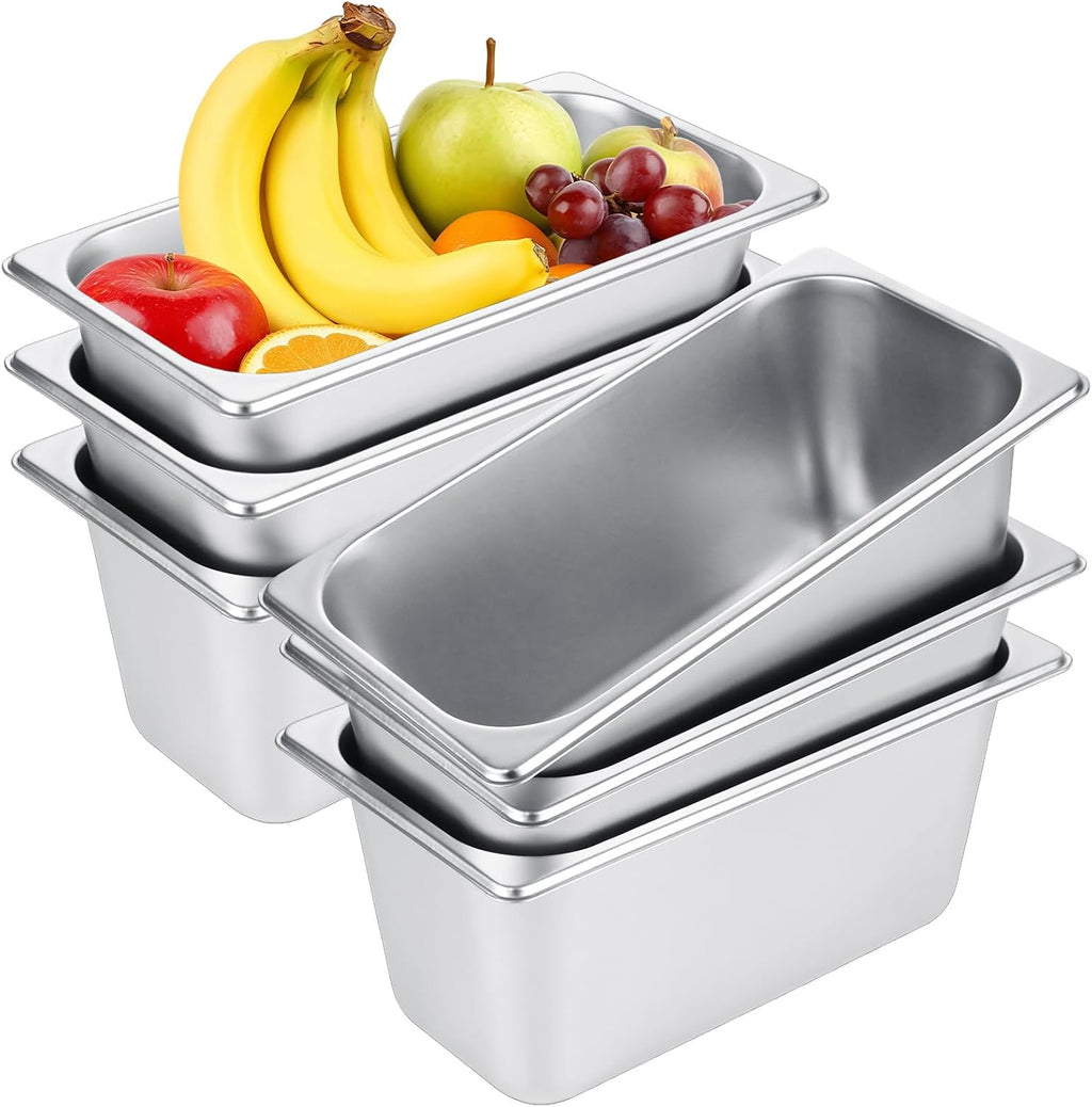 5PCS Hotel Pans Stainless Steel Steam Table Pan Restaurant Supplies 1/3 Size x 6 inch Deep Stainless Steam Table