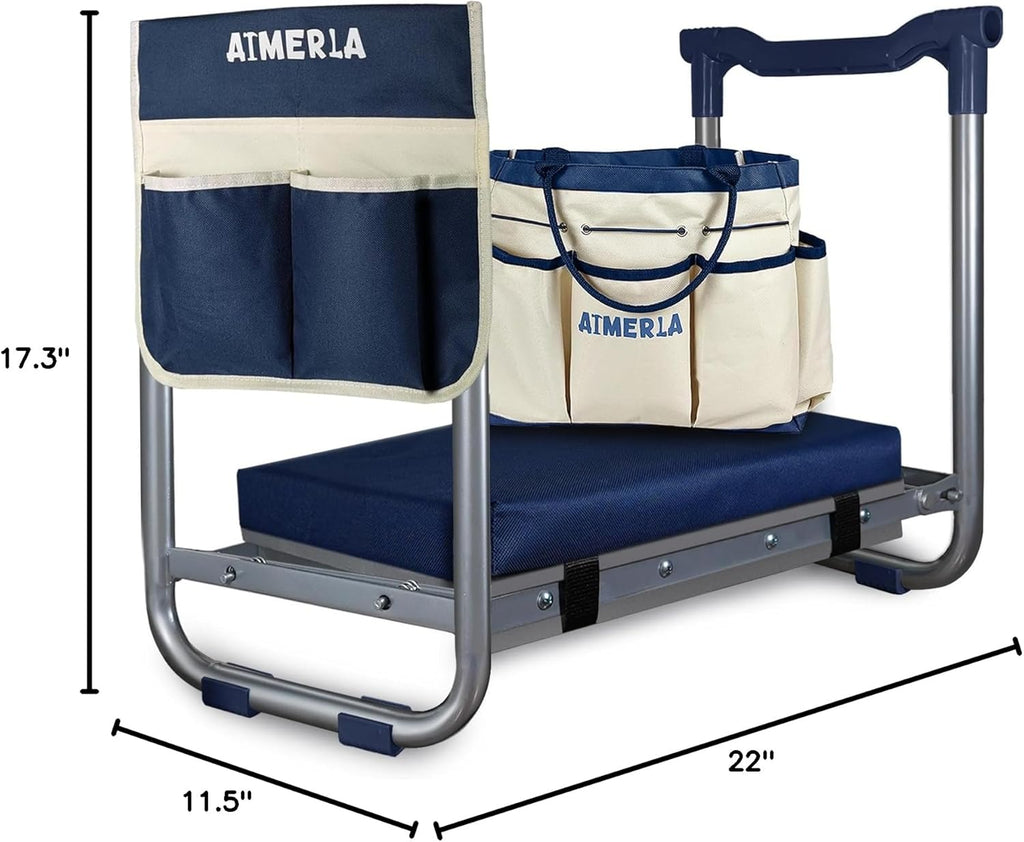 K5 Foldable Kneeler Seat - Heavy Duty (Detachable Cloud Kneeler Pad) - Garden Stool - 2 Large Tool Bags - Portable