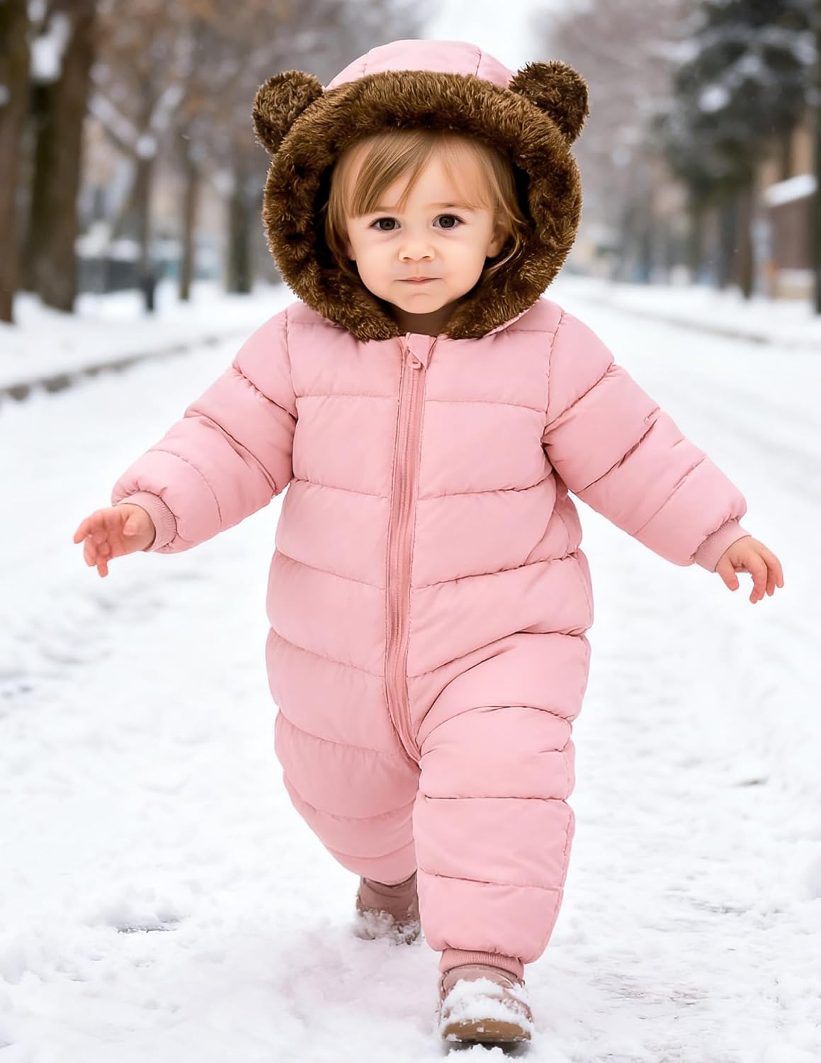 Baby Boy Snowsuit Fleece Toddler Coat 0M-3T Winter Suit with Hood | Long Sleeve Windproof Warm Fleece Cuff Sleeves