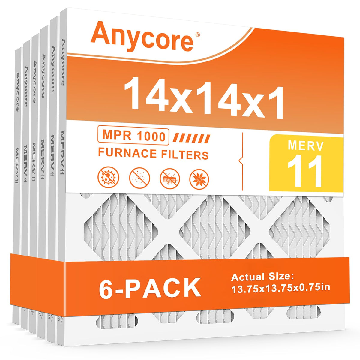 14x14x1 Air Filter 6 Pack MERV 11