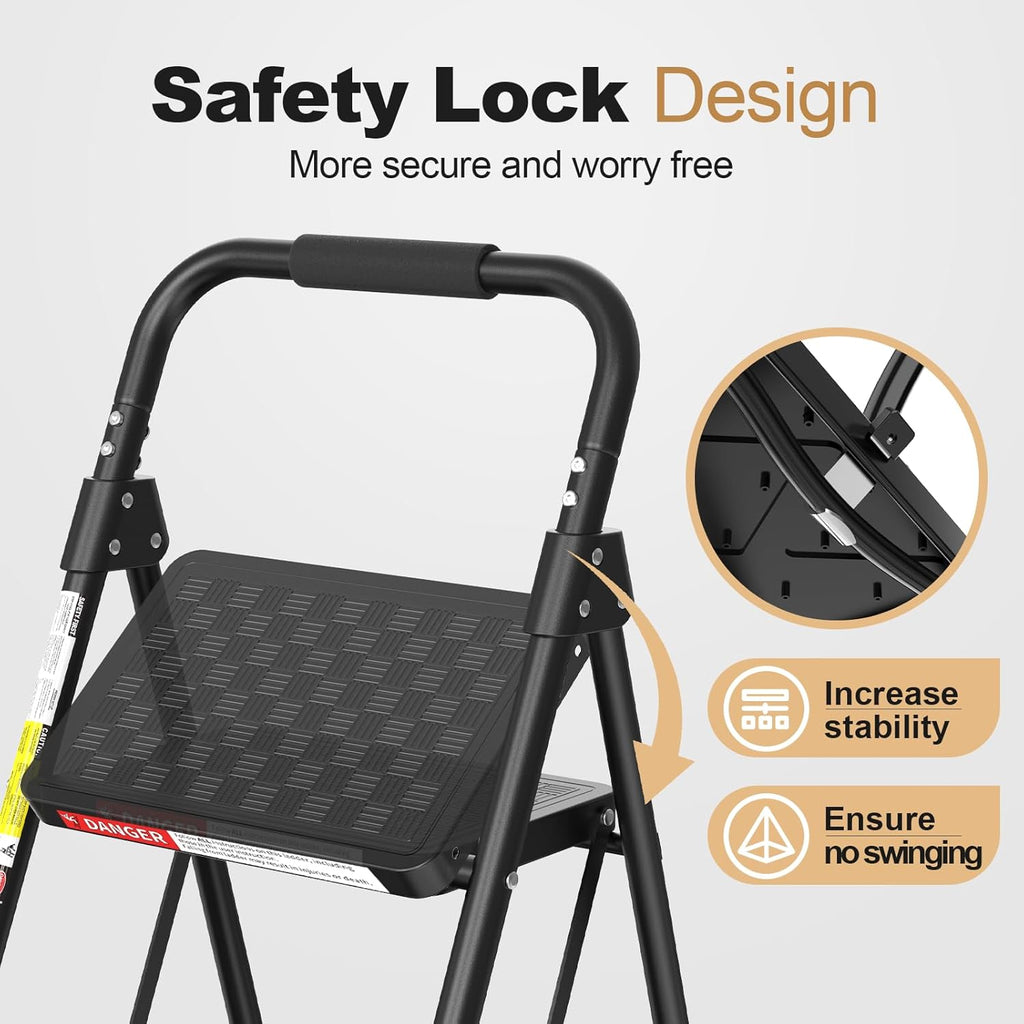 Step Ladder, 4 Step Ladder with Wide Anti-Slip Pedal, Step Stool Foldable with Cushioned Handle, 330 Capacity for