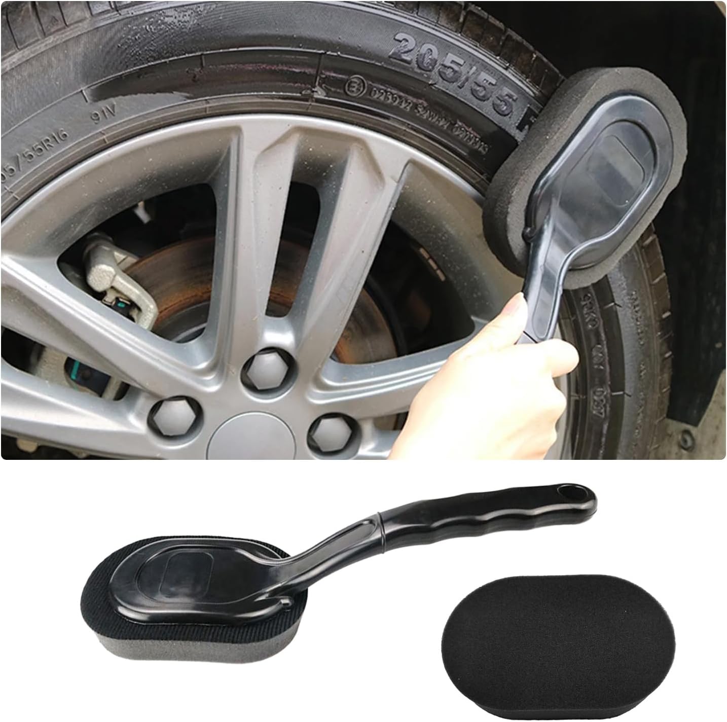 Tire Shine Applicator Brush, High-Density Sponge Tire Dressing Applicator Pad with Long Handle, Multipurpose Curved