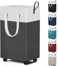 75L Rolling Laundry Basket with 4 Wheels Collapsible Gray | 4 Wheels, Waterproof PEVA Lining, Cotton Flax Fabric