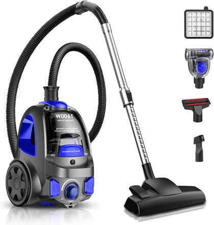 Canister Vacuum Cleaner, 32Kpa 1600W Cyclon Power Bagless Canister Vacuum Cleaners for Home, 3.7QT Large Dust Cup