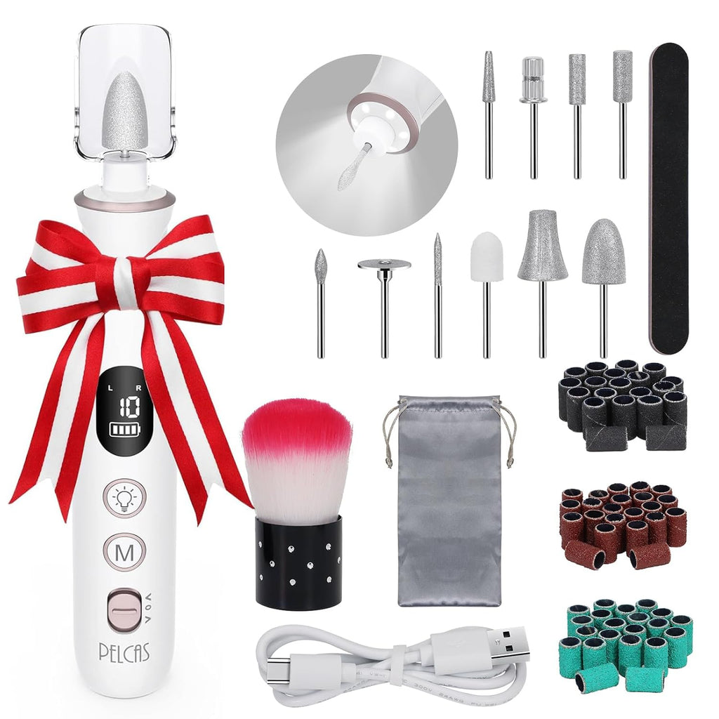 Electric Nail File, 10 Speeds Cordless Nail Drill with LED Light