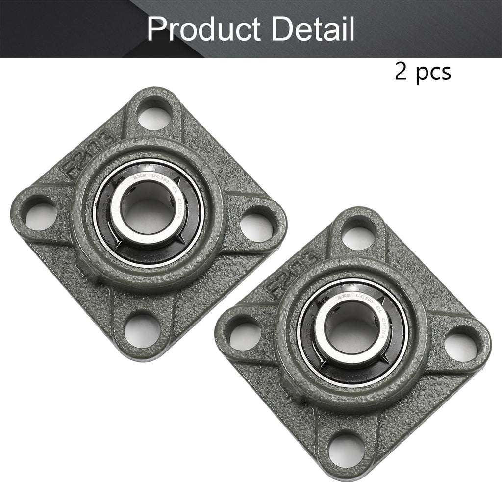 Heyiarbeit UCF203 Pillow Block Bearing Bore 17mm Square Flange Mounted Chrome Steel Bearings Pack of 2Pcs