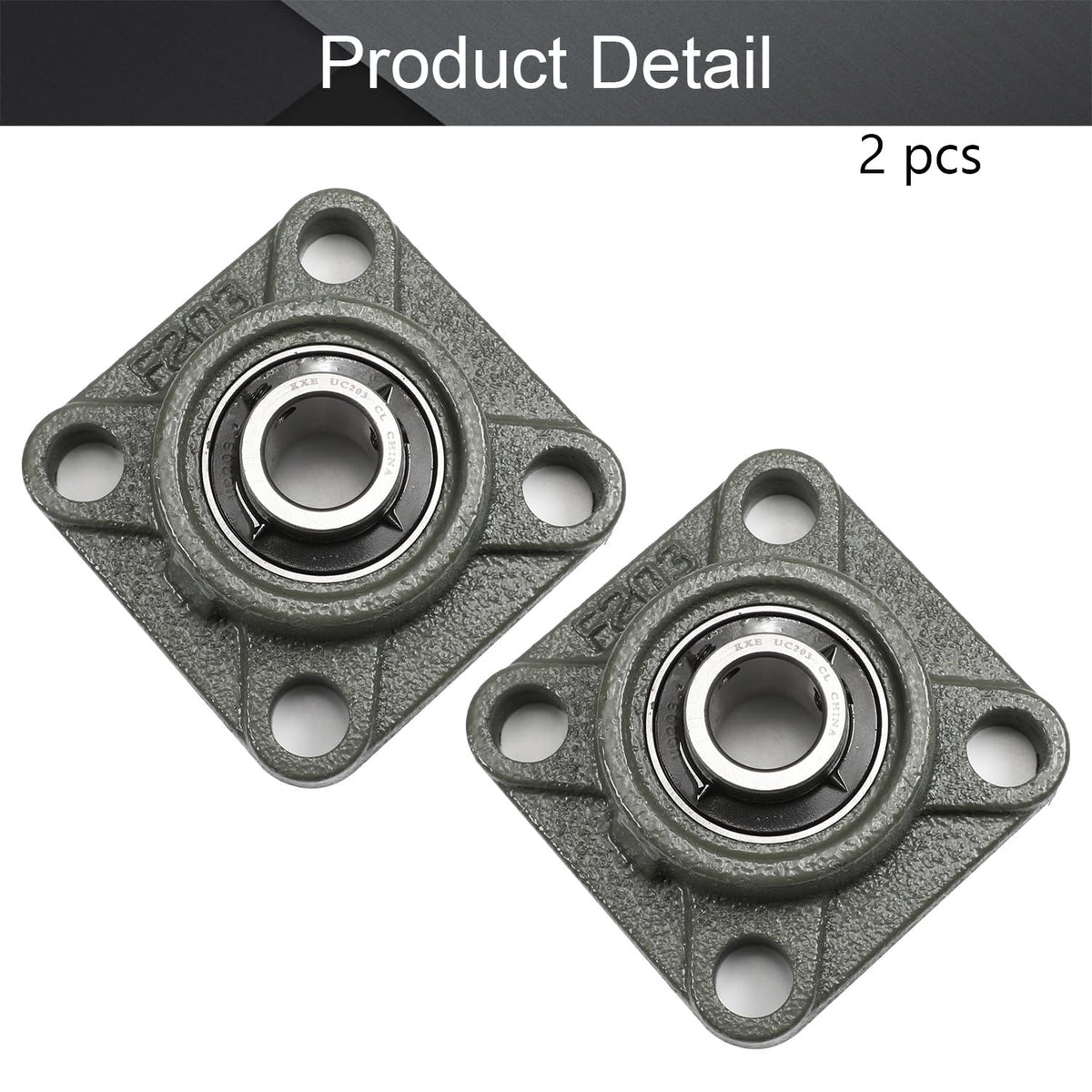 Heyiarbeit UCF203 Pillow Block Bearing Bore 17mm Square Flange Mounted Chrome Steel Bearings Pack of 2Pcs