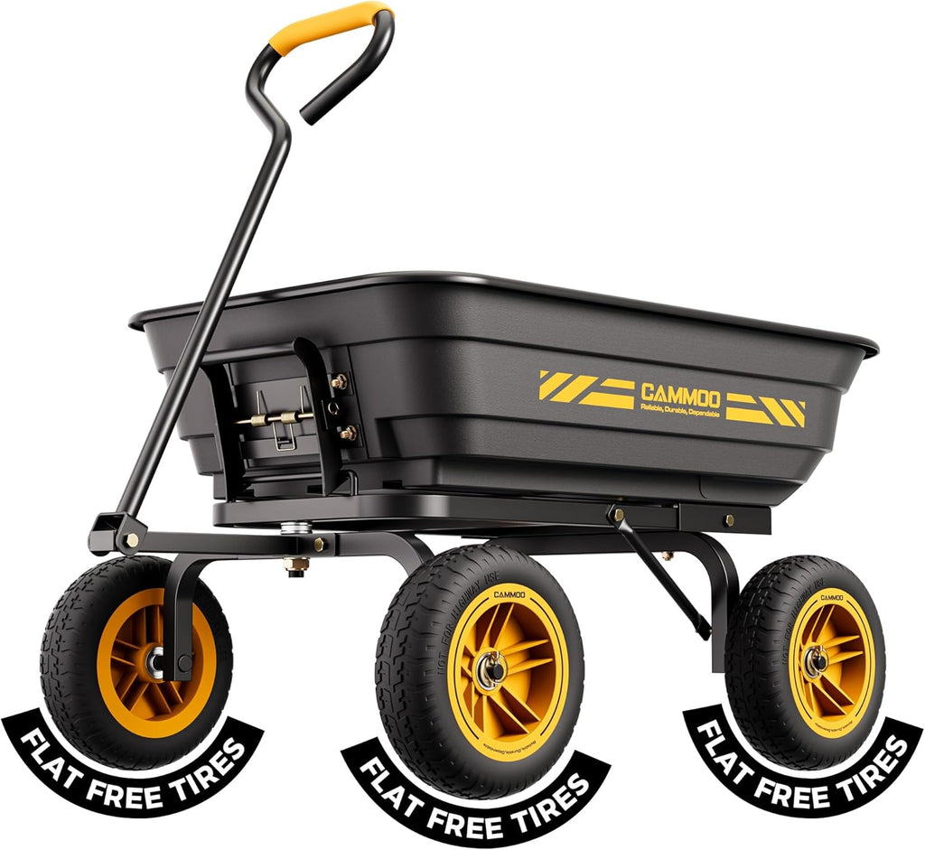 10-in NO-FLAT TIRES 600lb Heavy-Duty Garden Dump Cart 4 Cu.Ft. Utility Wagon with Quick-Release Dumping & Prime Grade