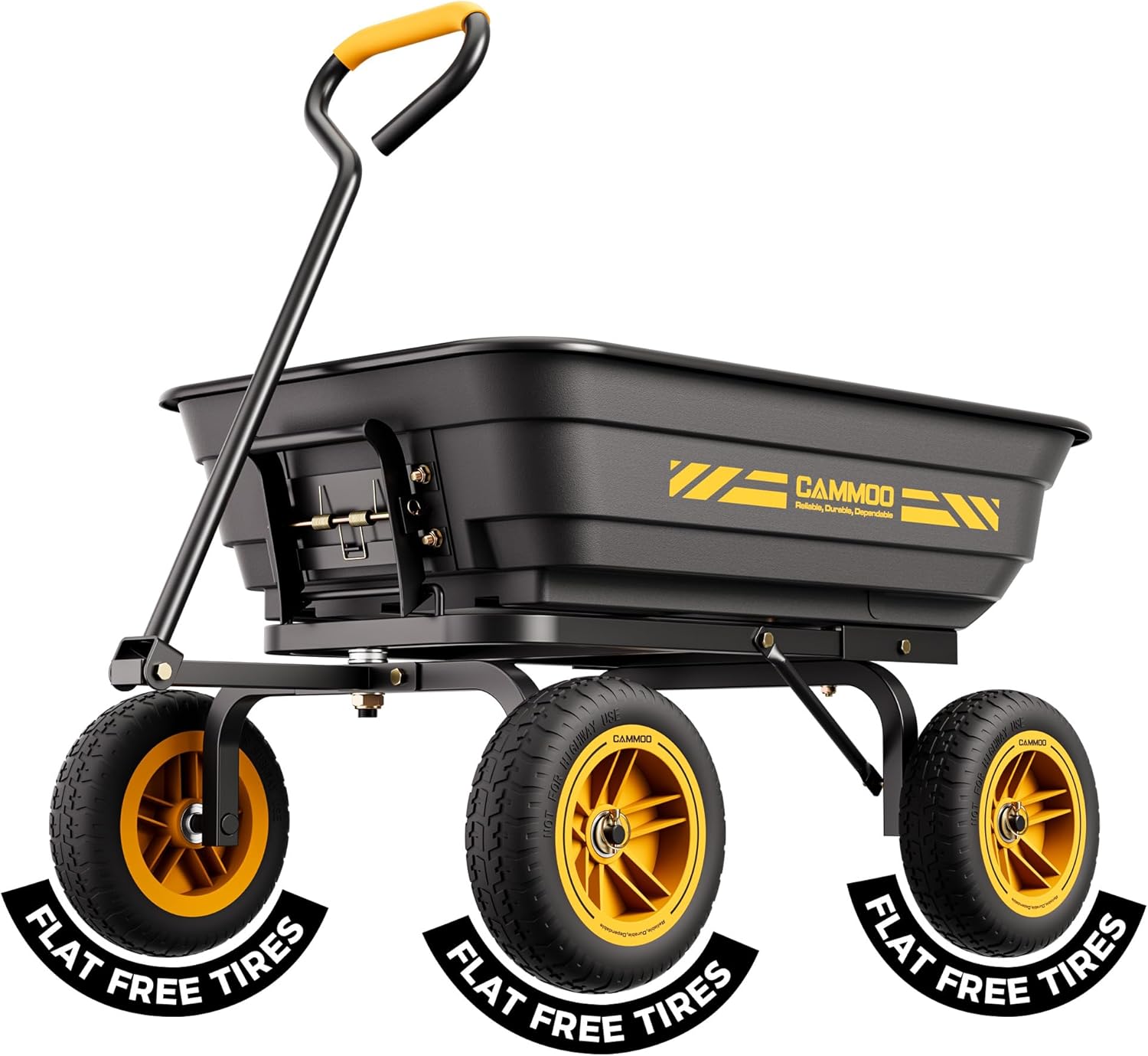 10-in NO-FLAT TIRES 600lb Heavy-Duty Garden Dump Cart 4 Cu.Ft. Utility Wagon with Quick-Release Dumping & Prime Grade