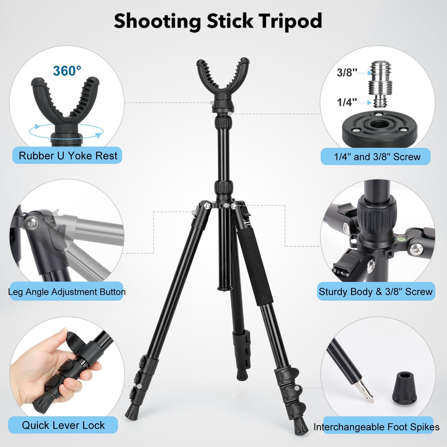 Shooting Tripod Hunting Rest V Yoke Shooting Sticks with 360° Rotate Height Adjustable 9"- 69" Aluminum Portable