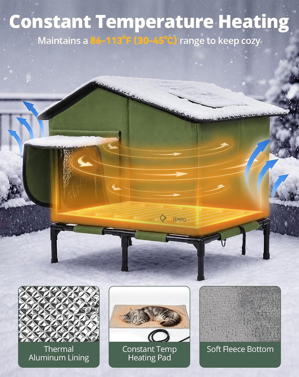 Heated Cat House for Outside Weatherproof in Winter, 20"x16"