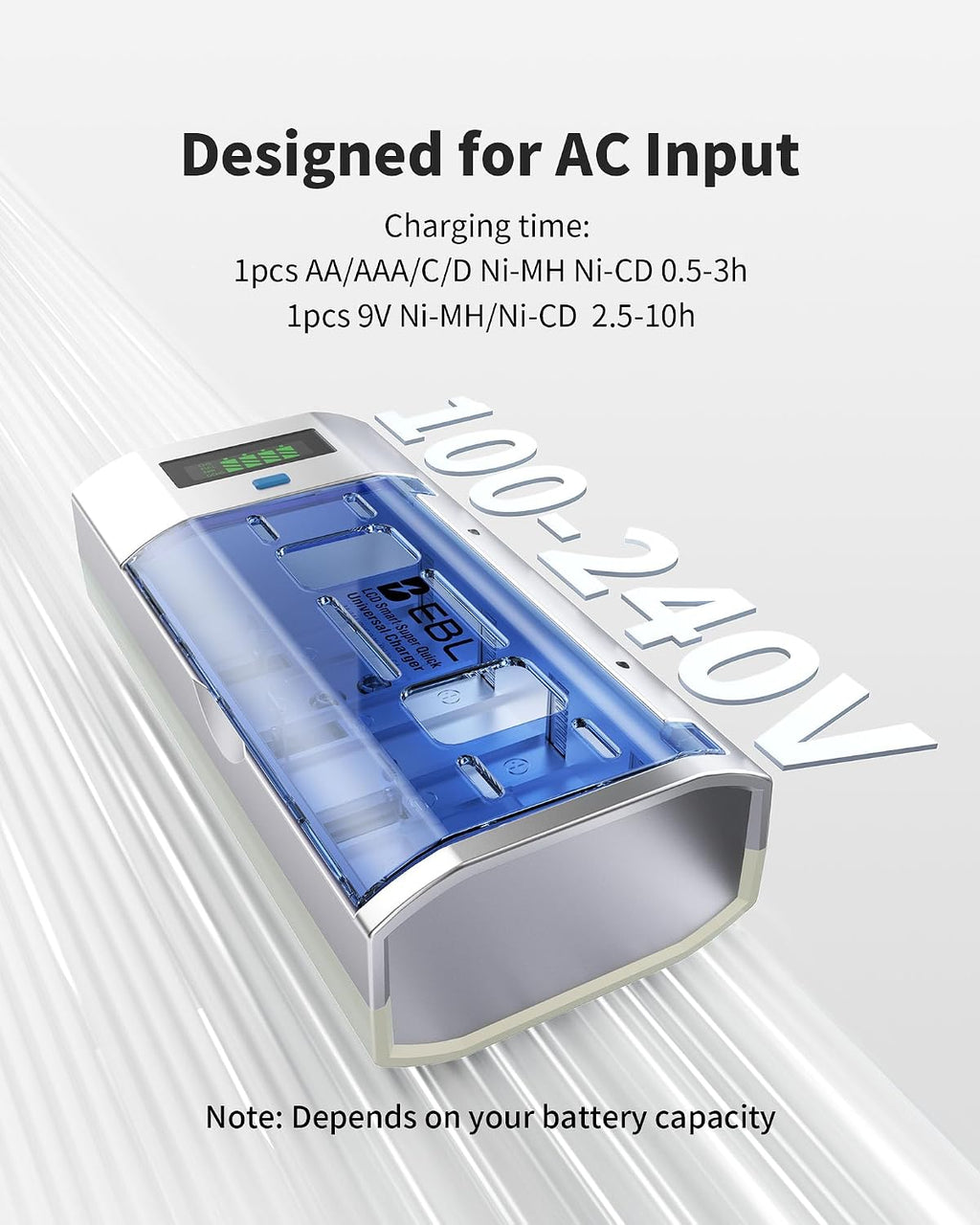 Universal Smart Battery Charger with Discharge Function – Multi-Bay Rapid Charger for C D AA AAA 9V Ni-MH Ni-CD