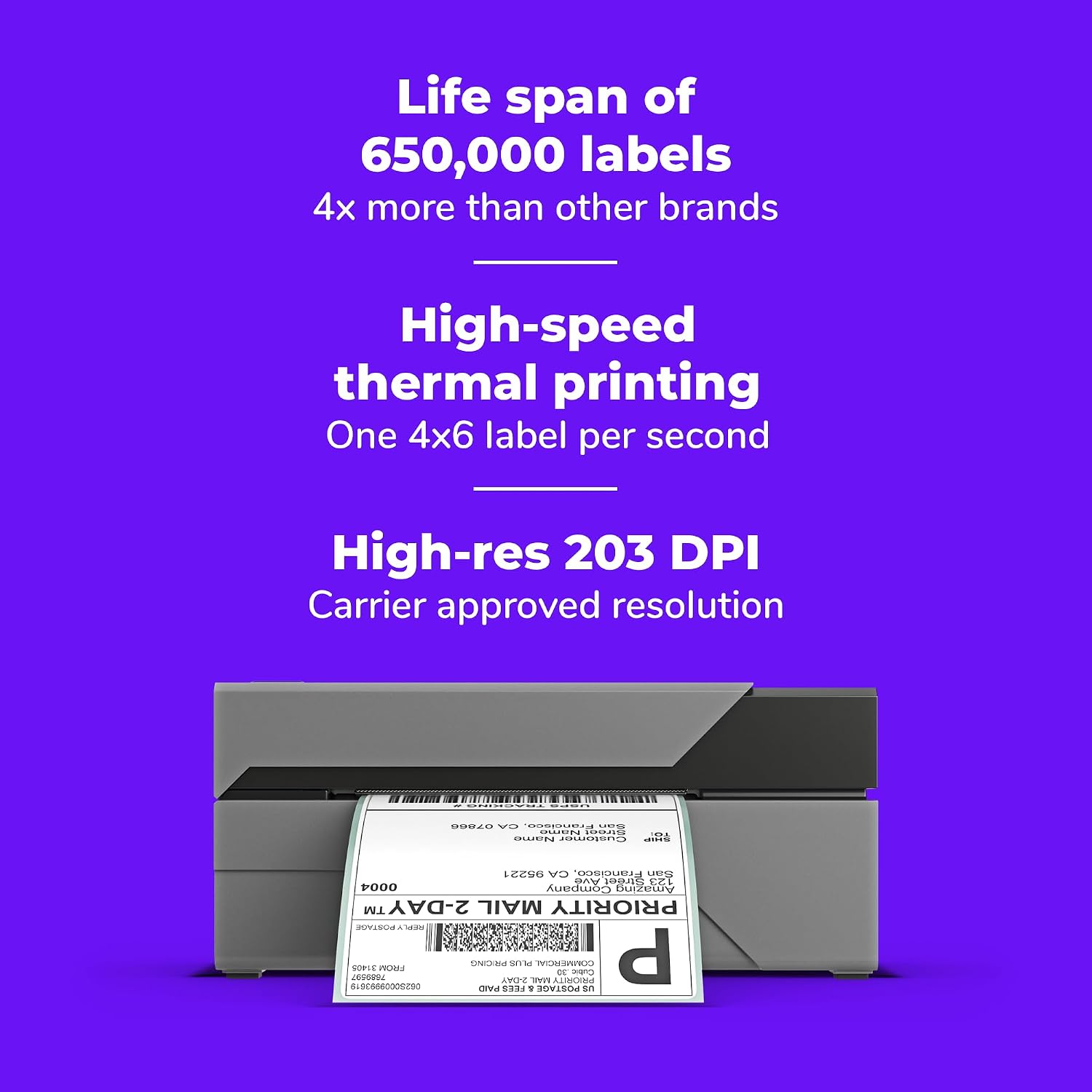 USB Shipping Label Printer - Commercial Grade 4x6 Thermal Printer | High Speed Label Maker for Small Businesses &