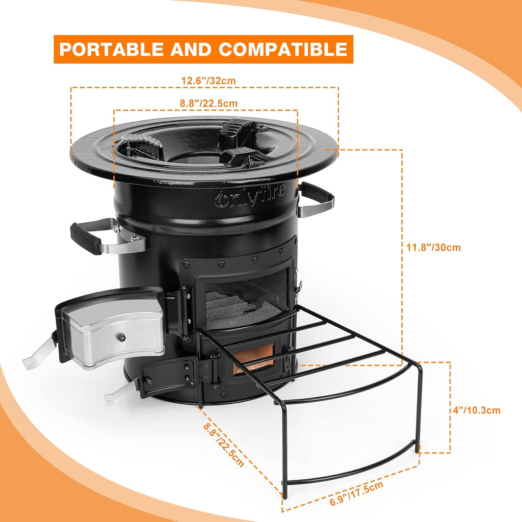 Cast Iron Rocket Stove – Portable Wood Burning Camp Stove | Outdoor Cooking, Patio, Survival – Heavy Duty, High Fuel