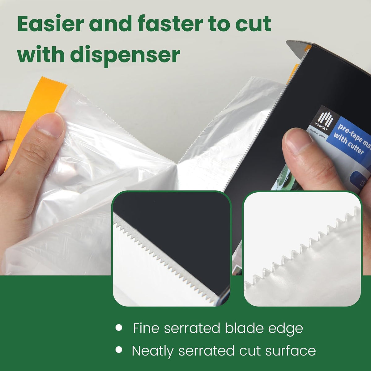 Pre-Taped Masking Film with Dispenser, Painters Tape with Plastic Attached, Automotive Painters Tape and Drape for