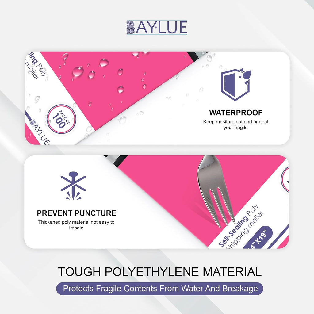 Hot Pink Poly Mailers 19x24, Shipping & Mailing Bags, 300 Pack Bulk