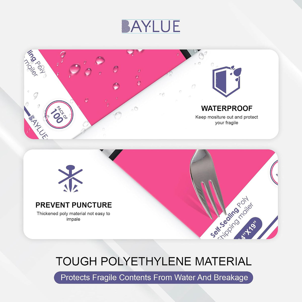 Hot Pink Poly Mailers 19x24, Shipping & Mailing Bags, 300 Pack Bulk