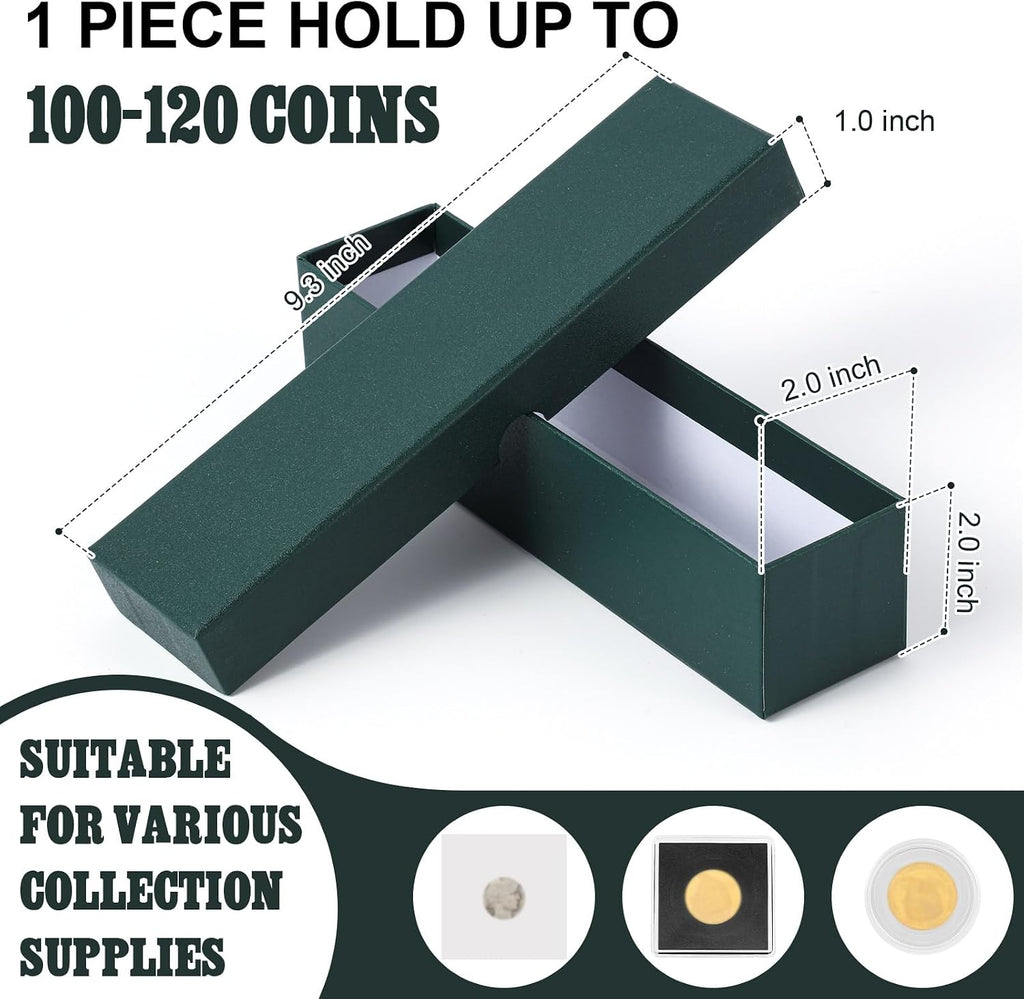 4 Pcs Coin Storage Box 2x2 Inch Flip Collectors Holders, Dark Green | Cardboard Holders for Coin Collection, Fits
