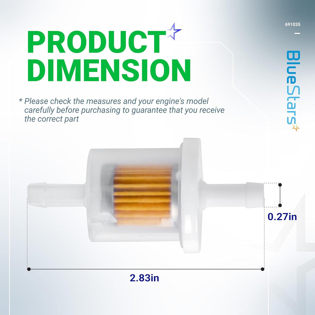 BlueStars 40 Micron 1/4 Inline Fuel Filter 691035 493629 - For Kawasaki