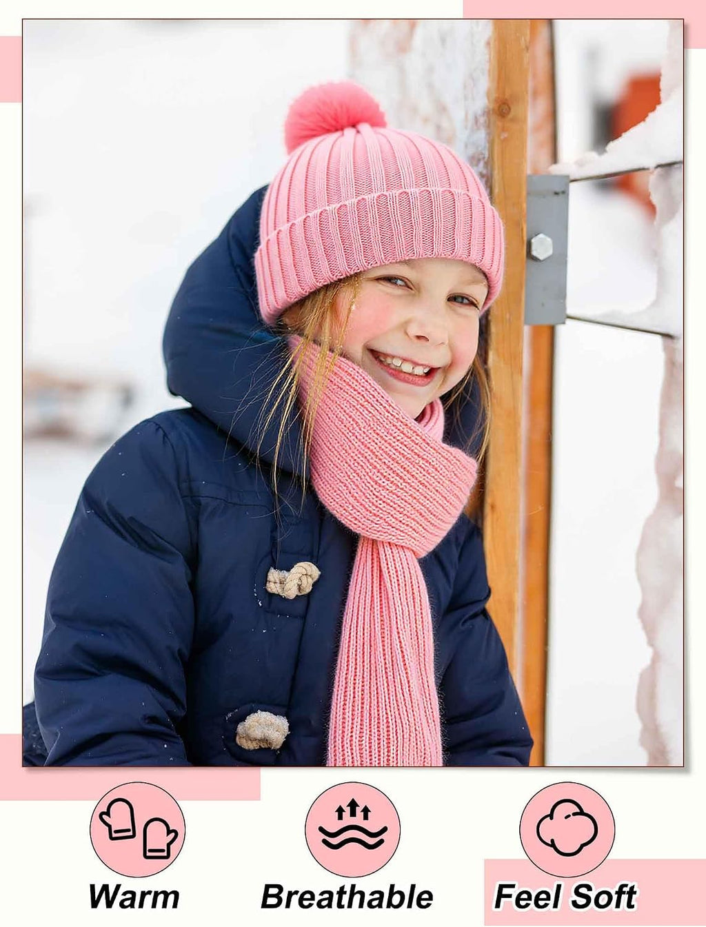 2 Sets Kids Winter Hat Gloves Scarf Set Girls and Boys Knit Hat with Pom Warm Scarf Snow Gloves for 3-10 Years Toddler