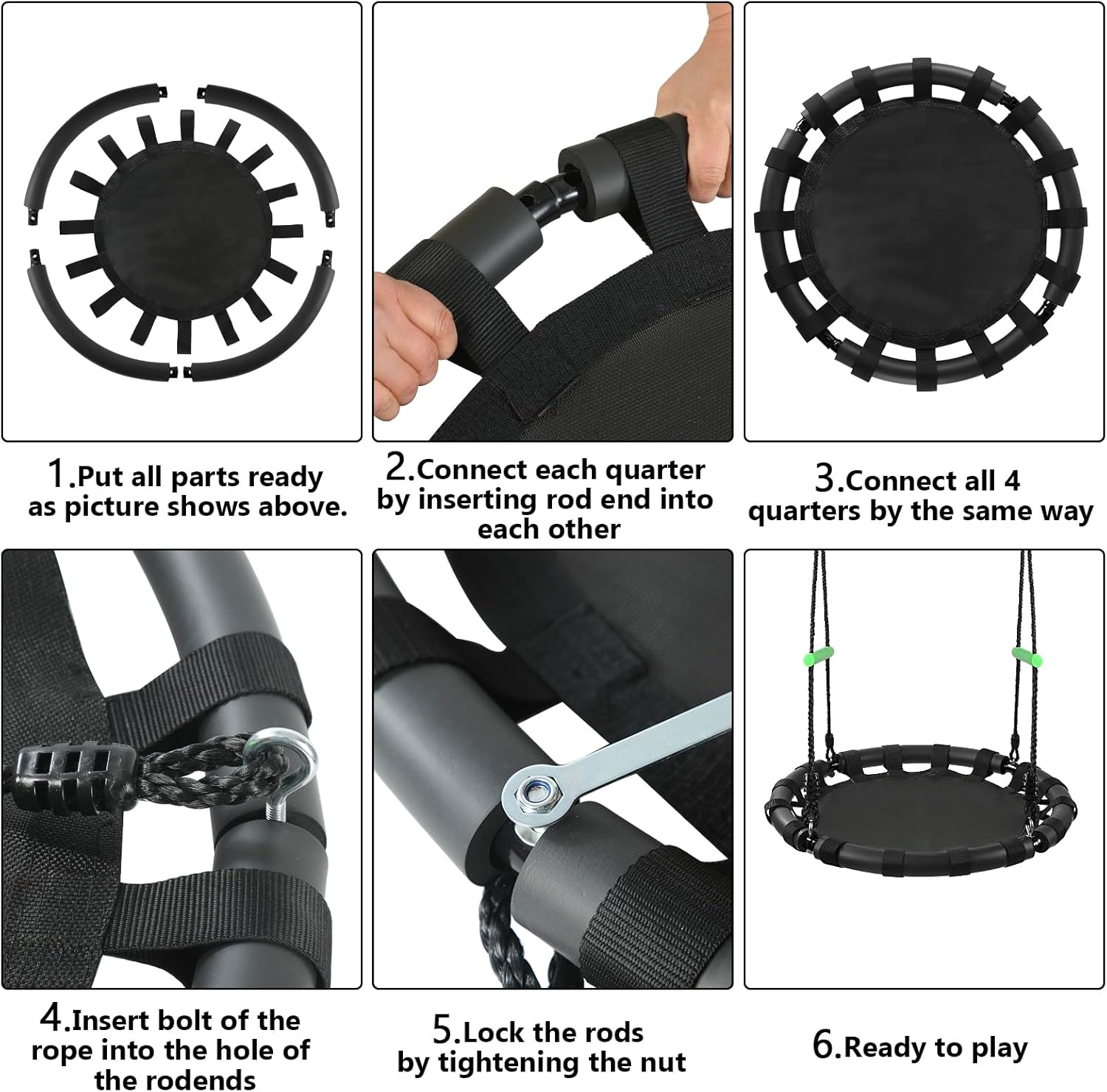 Tree Swing with PP Mat - Durable, Safe, and Easy to Install,Black Outdoor Saucer Swing,Flying Saucer Web Circle Swing