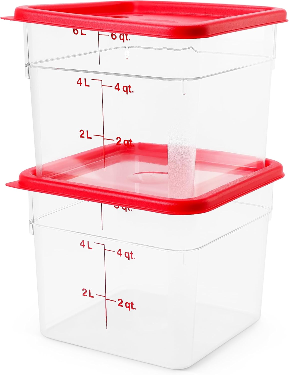 Food Storage Container with Lid - 6 QT (Quart) Square, Classic Series with Red Lid, Commercial Grade for Food Prep