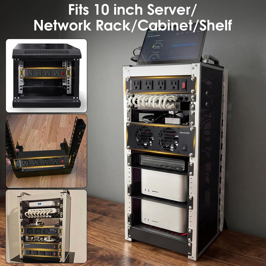 10 inch 1U Rack Mount Fan Panel with Switch, Metal Case