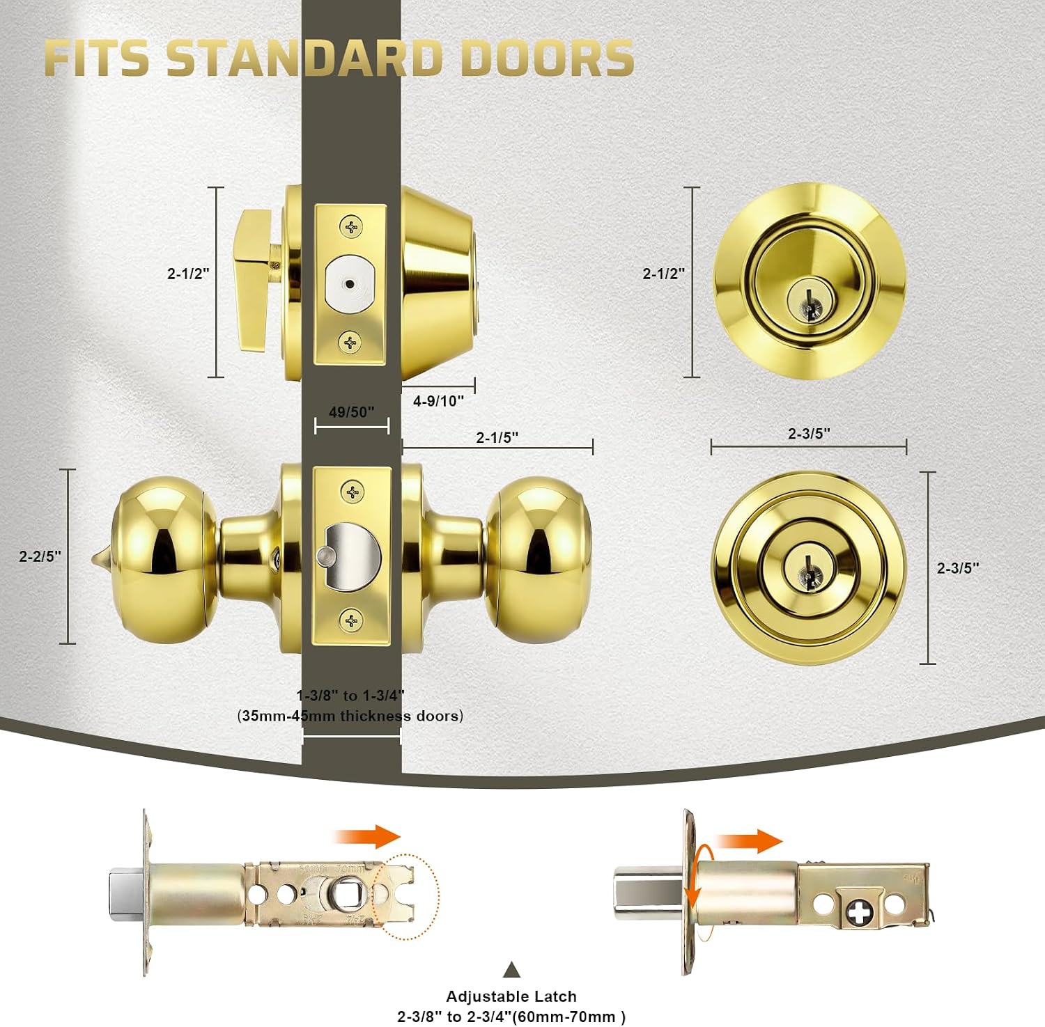 Keyed Entry Door Knob and Single Cylinder Deadbolt Combo Set, Exterior Door Knobs for Entrance and Front Door, Keyed