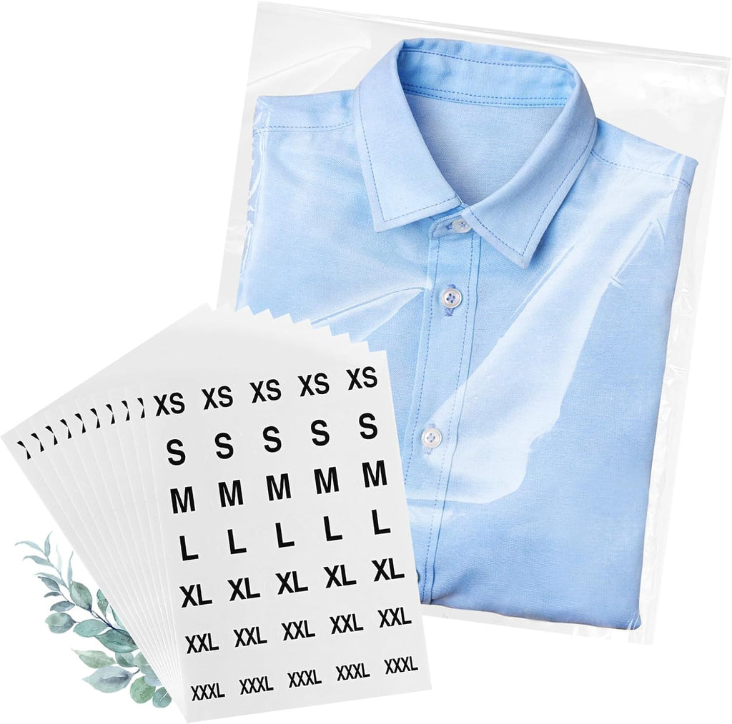 100 Count Clear Poly T Shirt Bags, Cellophane Bags, Self Sealing With 10 Pcs Size Stickers(10 * 13)
