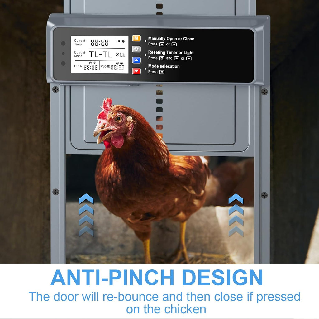Automatic Chicken Coop Door Solar Powered with Timer & Light Sensor
