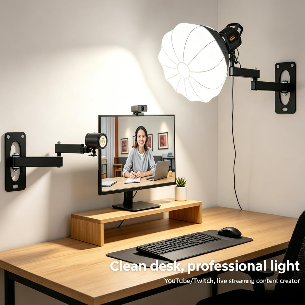 Wall Mount Boom Arm Stand for Ring Light, Studio Lighting, Microphone,Foldable Space-Saving Design, 180° Swivel