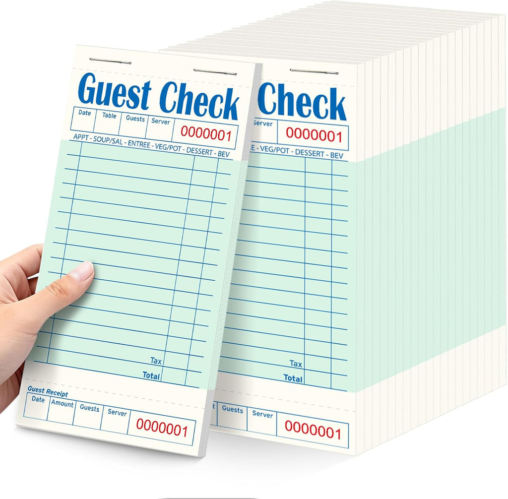 20 Pack/1000 Tickets Guest Checks Books for Servers, Green