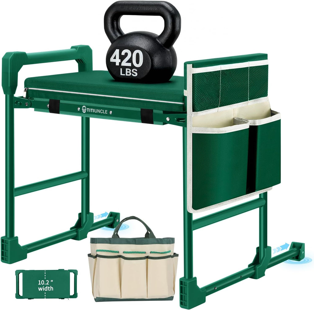 Garden Kneeler and Seat for Seniors: Heavy Duty 420 LBS Support Anti-Tip Multifunctional Gardening Stool Bench with