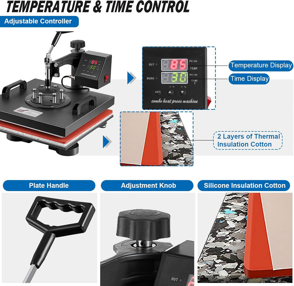 Heat Press 15x15 Inch 8 in 1 Heat Press Machine, Swing Away T Shirt Pressing Machine Digital Control, Multifunction