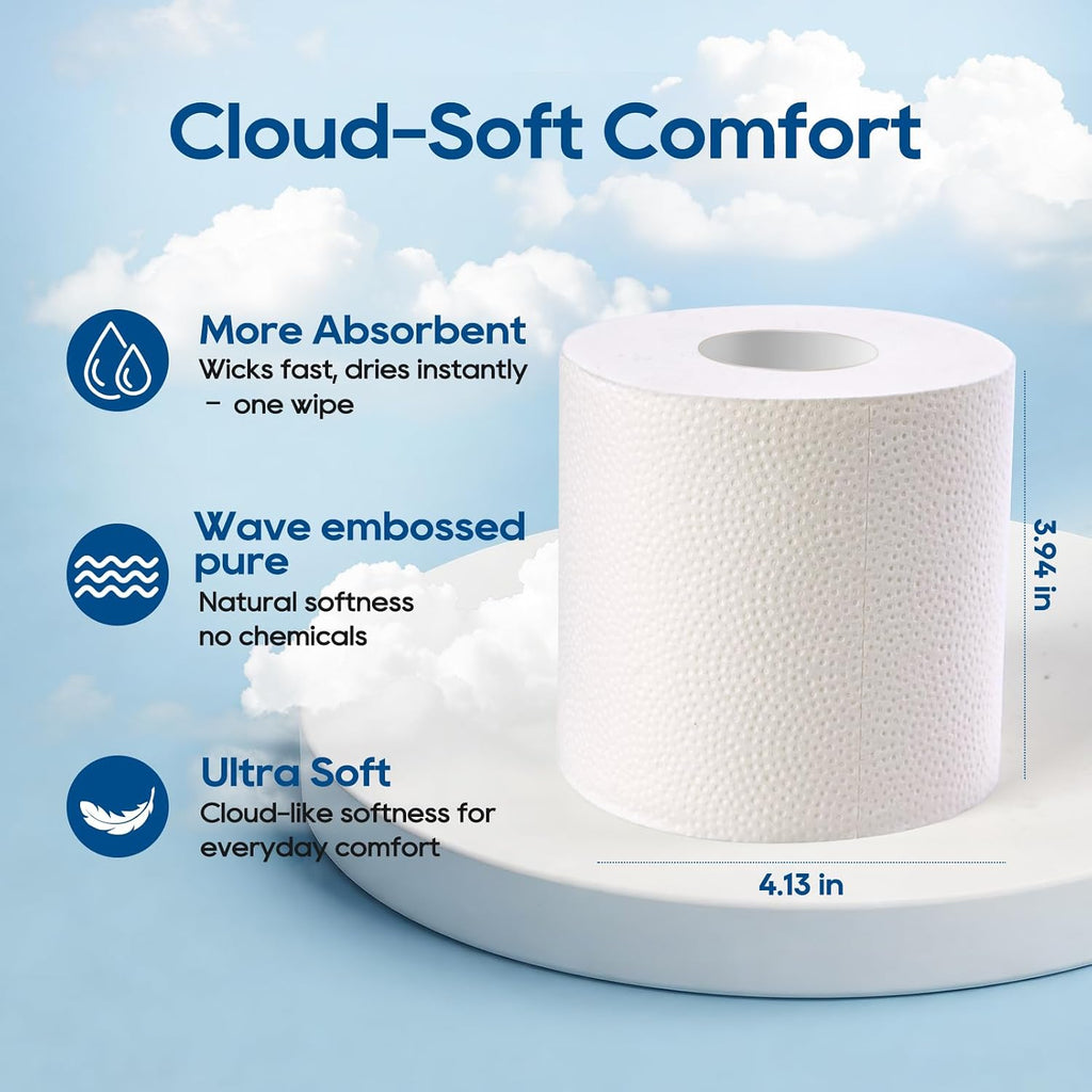 Bamboo Toilet Paper 3-Ply, Septic Safe Bath Tissue, 12 Rolls, White