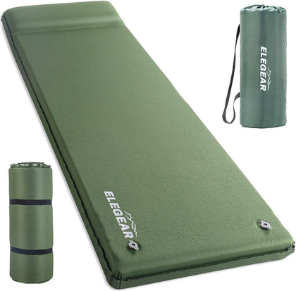 Self Inflating Sleeping Pad with Pillow 26D Memory Foam 3.15" | CumbreX Insulated Camping Mattress Pad, Fast