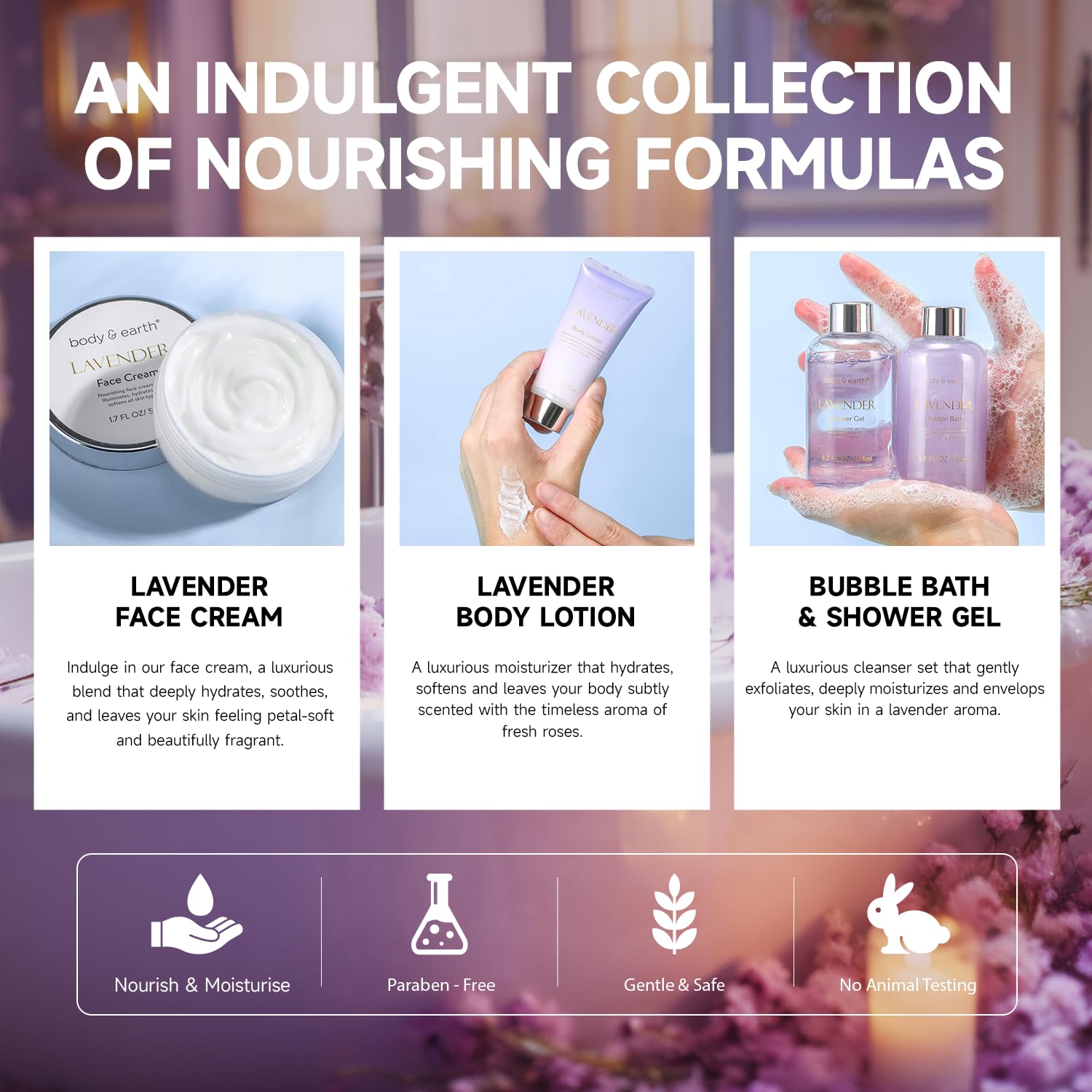 Spa Gifts for Women, Lavender Gift Set, Body & Earth 6 Pcs Bath Gift Sets, Self Care Kit, Birthday Relaxing Spa Set