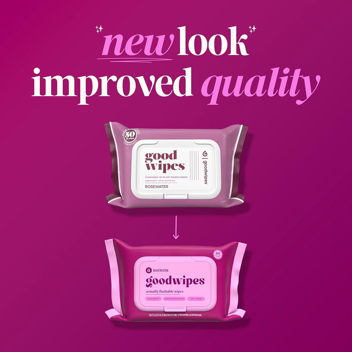 Flushable Wipes - Rosewater, 153 Wipes (3 Pack + 3 Singles)