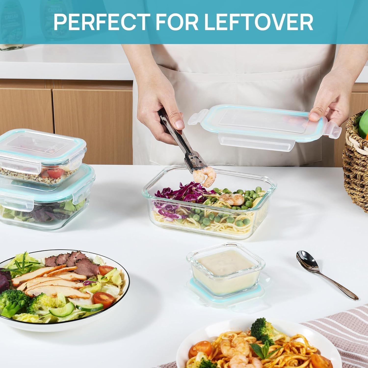 8 Pack Glass Food Storage Containers with Airtight Lids, Glass Meal Prep Containers, Lunch Office Meal for Microwave