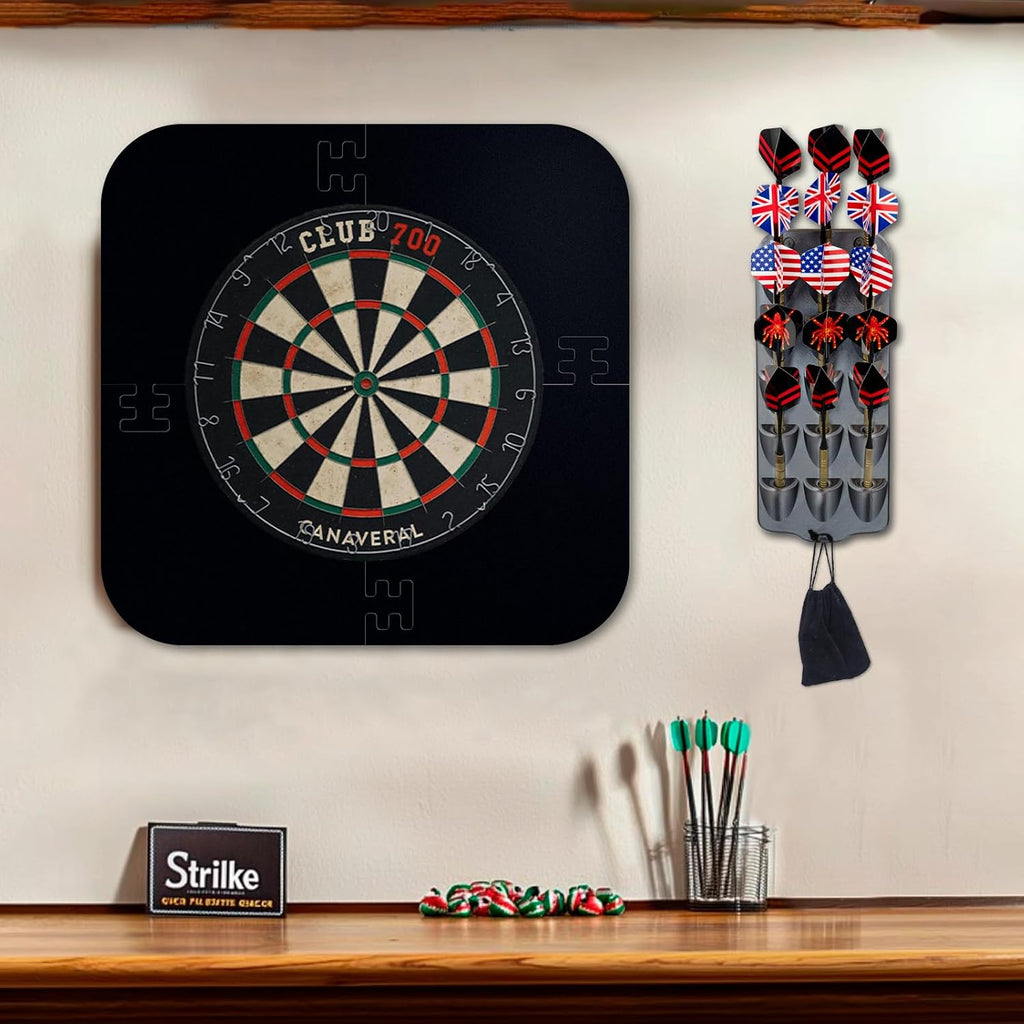 Dart Holder Wall Mount,Dart Display Rack Displays 15 Steel/Soft Tip Darts,with Storage Bag,sharpener